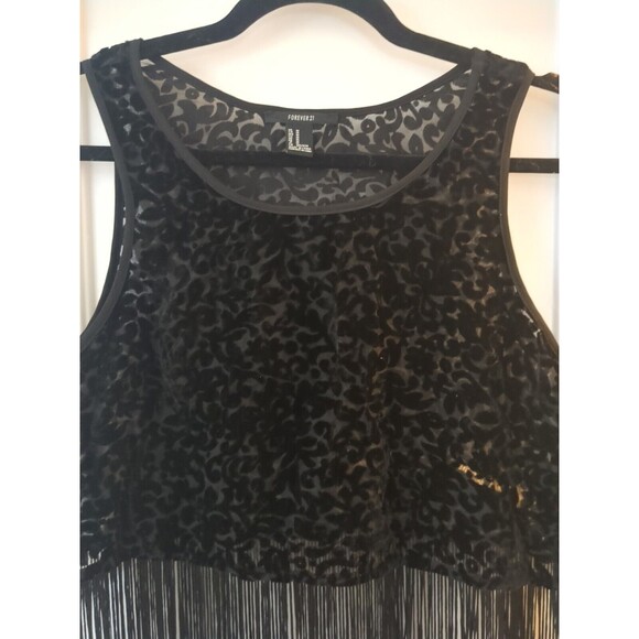 Vintage Forever 21 TOP Med Black Sheer Floral Fringe Whimsey goth Coquette - Picture 8 of 11